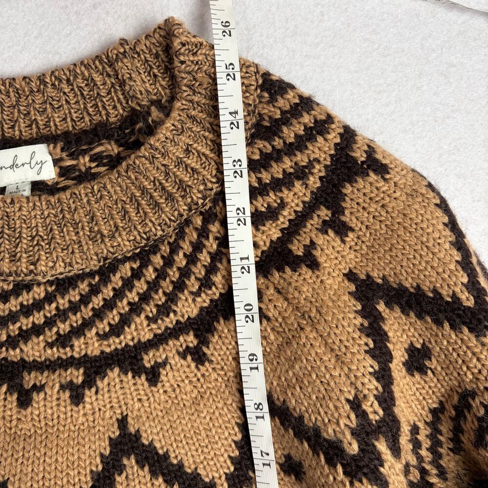 Wonderly Fair Isle Printed Sweater Women's L Brown Cabincore Rustic Boho Winter - Picture 5 of 9